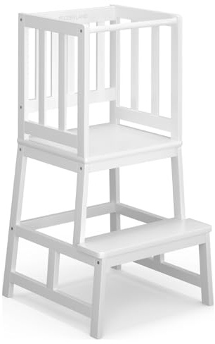 COSYLAND Standing Step Stool for Kids – Stable Bamboo Stool for Kitchen Use, Bathroom or Playroom (Cream)