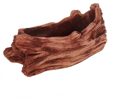 HOUDERCO Pot à Fleurs Créatif en Ciment Marron, Souche Effet Bois | Léger, Étanche, Aspect Racine, pour Succulentes, Décor Maison et Bureau, Style Rustique Discret