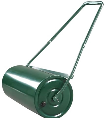 Lawn Roller, 10 Gallon Large Capacity 20inch Sand/Water Filled, Heavy Duty Steel Material, With Easy-Turn Plug and U-Shaped Ergonomic Handle for Convenient Push and Pull, For Garden, Farm, Park, Green