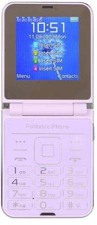 POENVFPO Telefono a Conchiglia, Cellulare per Anziani 2G da 2,6 Pollici con Doppio Schermo da 1,3 MP 4 Schede SIM, Grande, Volume, Telefono di Base per Anziani, Bambini (PURPLE)