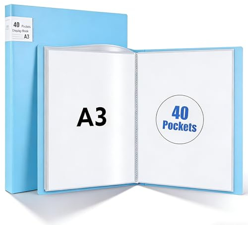 LAIYORA A3 Präsentationsmappe mit 40 Klarsichthüllen 80 Seiten Sichtbuch A3 Dokumentenmappe aus robustem PP Material Sammelmappe für Kunstwerke Berichte Portfolio Ordner Blau
