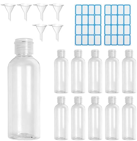 LONGERSIZHAN 11Pcs Botes Viaje 100ml, Rellenables, para Champú y Líquidos | Botellas de viaje rellenables para cosméticos, lociones y líquidos. Incluye 6 embudos y 2 etiquetas.