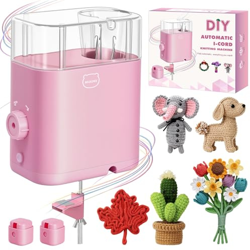 MIAOKE iCord Knitting Machine, for DIY Bracelet, Projects Weaving - Pink | Electric i-Cord Making Crochet Machine, Features Adjustable Tension, Automatic Rope Braider for DIY Bees, Deer Craft Projects