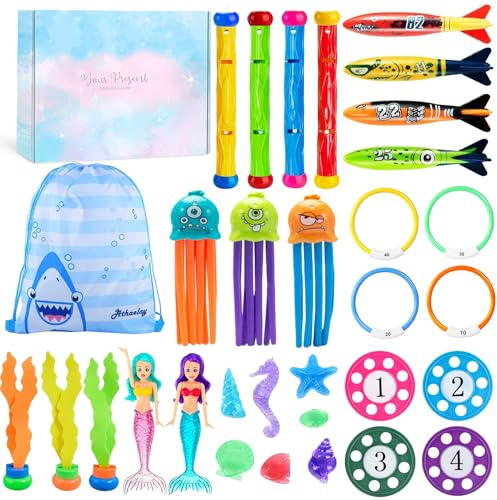 YYDSXK 33 Pezzi Giocattoli da Immersione, Giocattoli da Piscina con Una Squisita Confezione Regalo, Piscina Subacquea Immersioni Giocattolo per Bambini
