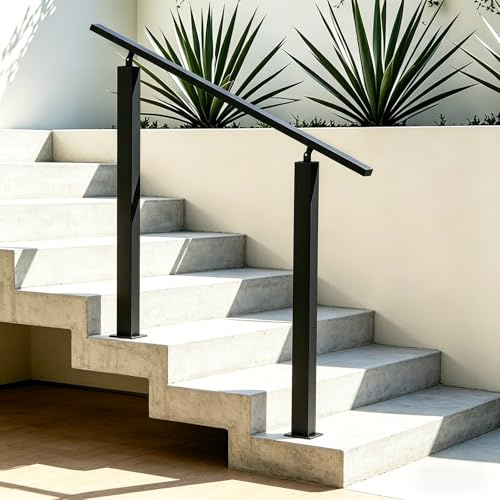 YUODIJIO Pasamanos Escalera, Tubo Cuadrado Negro, Barandilla Escalera Exteriores con Ajuste De áNgulo Flexible, Pasamanos De Hierro Forjado para 2-3 Escalones, Interior Exterior (Negro)