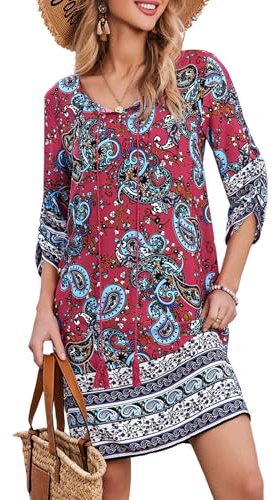 Zeagoo Robe d'été Pour Femme Style Bohème Manches 3/4 Robe Ample et Décontractée Longueur Genou S-XXL