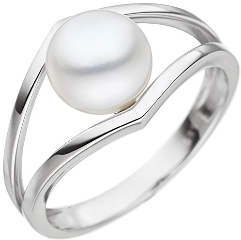 Jobo Damen-Ring aus 14 Karat 585 Weißgold mit Perle Größe 56