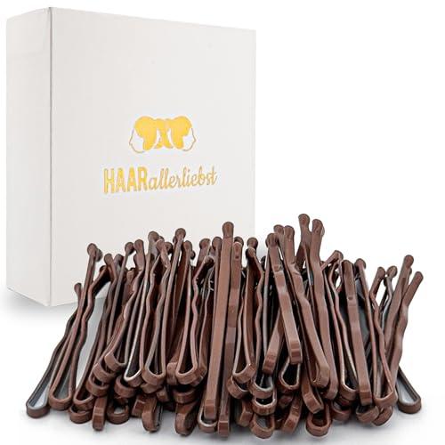 HAARallerliebst 50 Mini Haarnadeln - 3,4 cm klein Bobby Pins - braun für braune Haare – Haarklemmen Damen & Hair Pins in weisser Box - Perfekte Haarnadel für Styling & Halt