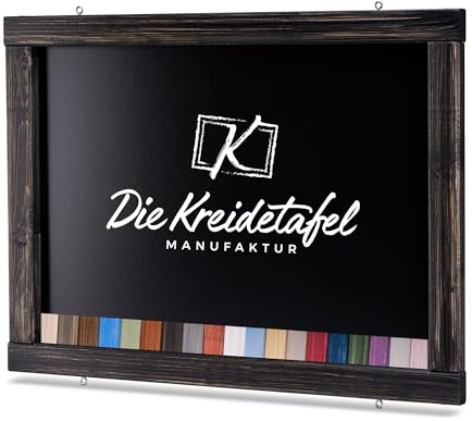 Rustikale Tafel Kreidetafel Wandtafel Küchentafel mit Holzrahmen zur Beschriftung mit Kreide im Landhausstil in verschiedenen Größen und Farben (Schwarz, 70x50cm)