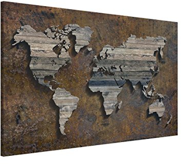 Bilderwelten Magnettafel - Holz Rost Weltkarte - Memoboard Querformat 2:3, Wandbild Magnettafel Pinnwand Magnetboard Magnetpinnwand Magnetwand Stahl Küche Büro, Größe HxB: 60cm x 90cm