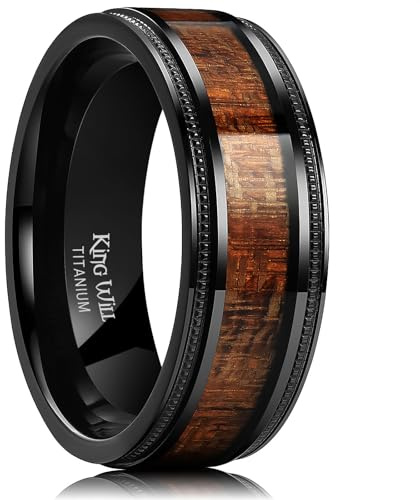 King Will NATURE 8mm Black Titanium Ring with Wood Inlay Wedding Band Ring for Men Real Comfort Fit 10.5