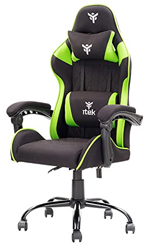 ITEK RHOMBUS FF10 Gaming ergonstol Grön, liggande ryggstöd, nackstödskudde, sup. ländryggen, komfort och design, perfekt som kontorsstol, studiestol eller spelstol