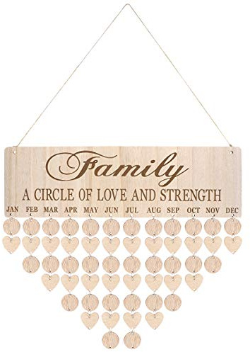 Birthday Calendar Wall Hanging Family Birthday Plaque with Tags Wooden Reminder Calendar Plaque Sign Board Christmas Gift for Elderly Mom Grandma Mother Parents Family Celeration Home Decor