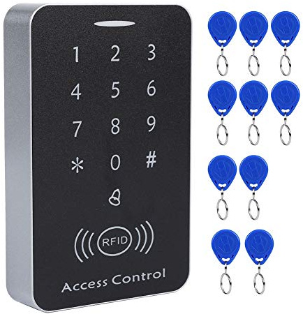 Codeschloss Türöffner, RFID Standalone Tür Zutrittskontrollsystem, Passwort-Zugriffstastatur Maschinensteuerung mit 10 Stück ID Keyfobs