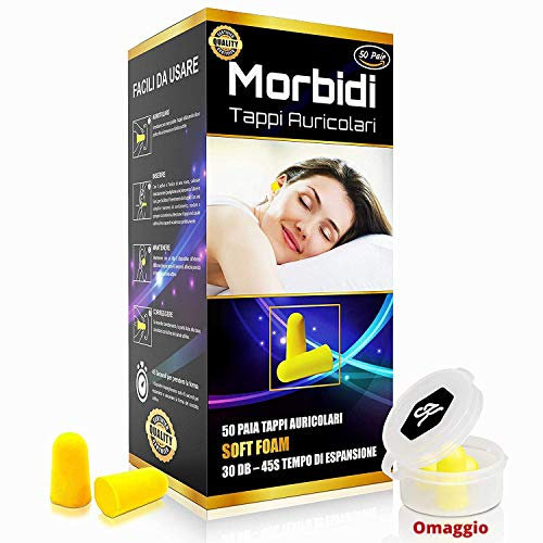 [50 Paia] Tappi Orecchie Dormire Universali Massima Qualità, Igiene, Riduzione Rumore Forti, Bloccano Il Russare, Isolanti, Insonorizzanti, Bambini, Antirumore, Adattabili DPI Professionali, Nero