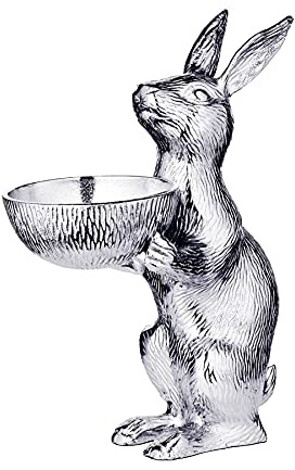 EDZARD Hase mit Schale Bert (Höhe 31 cm), Hasenfigur mit Schüssel | Aluminium vernickelt silberfarben, Servierschale, Dekoschale, Obstschale, Geschenk, Tischdeko, Geschenkidee, Wohnaccessoire