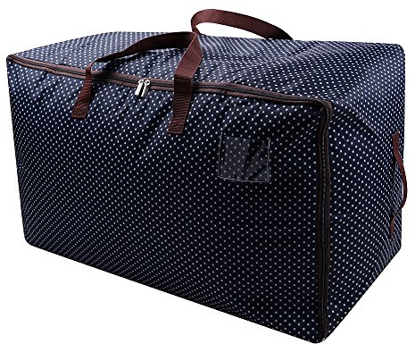 AMJ 100L Large Storage Bag, Comforter/Blanket/Pillows/Quilt Storage Container, Garage Grocery Storage Bag, Garments/Clothes Organizer Bin in Closet/Attic, Moisture Proof, Blue dot