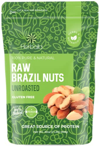 Herbaila Brazil Nuts Raw, 2lb. Brazilian Nuts, Raw Brazil Nuts Unsalted, Shelled Brazil Nuts Whole, Fresh Brazil Nuts Brazilian, All Natural, Non-GMO, Vegan. Whole and Shelled, 32 oz.