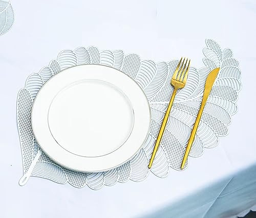 6er Tischset Set Ausgehöhlte Blätter Platzset Waschbar Tischset Dekorativer Rutschfester Kunststoff Platzdeckchen für Küche Tisch (Silber C)
