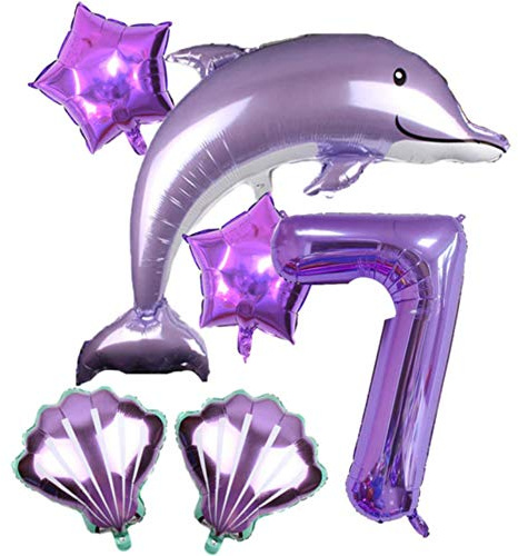 DIWULI Delfin Luftballon Set Zahl 7 - Geburtstag Deko Fisch