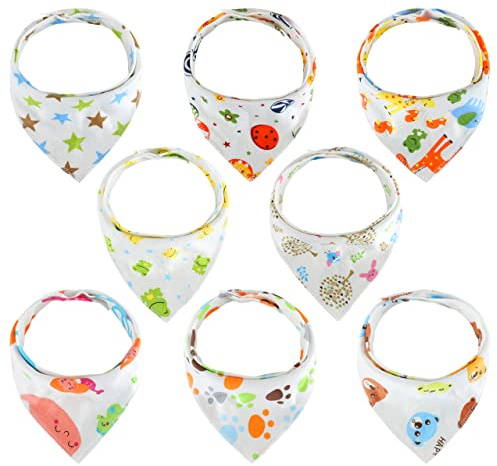 welsberg 8x Baby Unisex Bandanascarf, 100% Bomull, Bandana Babylappar för Flickor och Pojkar 0-36 månader, Absorberande Haklappar med Tryckknappar vid Inkommande av Tänder Dreglande Matningshaklappar