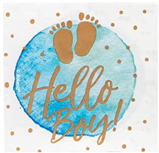 Boland 53249 - Party-Servietten Hello Boy, 20 Stück, 21 x 21 cm, Mundtuch, Tisch-Dekoration, 100 % Papier, Geburtstag, Geburt, Babyparty