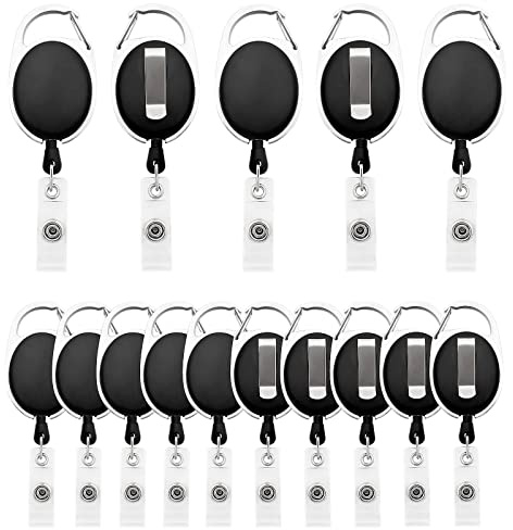 Fushing 15 Stück Schlüsselanhänger Set, Schlüsselring Retractable Badge Reel mit Belt Clip für ID Badge Holder, Kartenhalter, Schlüsselkarten, schwarz