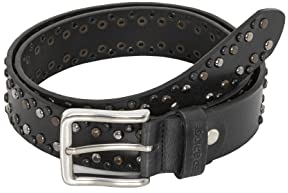 Unisex Gürtel Echtleder mit Nieten Robuster Nietengürtel Ledergürtel Schwarz 85