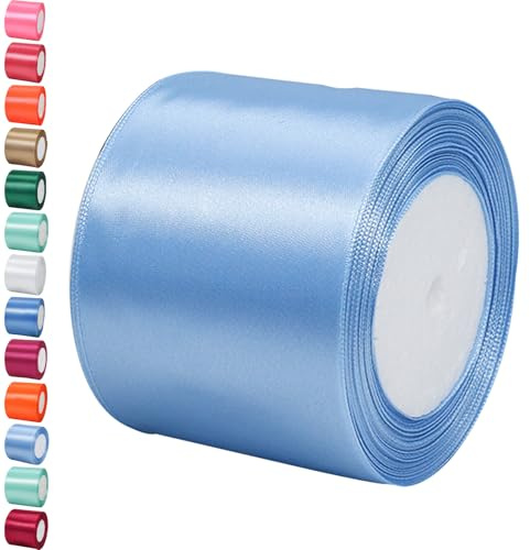 23m Satinband Geschenkband Wasserblau 75mm Breit,Trauer Band Schleifenband Satin Dekoband Geschenkverpackung Deko Band Stoffband für Halloween Weihnachten Hochzeit Taufe Geburtstag DIY-Handwerk