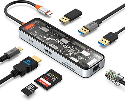 Docking Station, USB C Hub, TOTU 8-in-1 with 4K HDMI Port, Ethernet, 100W PD USB-C Power Delivery, 2 USB 3.0 Ports, 1 USB 2.0 Port, SD/TF Card Reader, for MacBook and Other Type C Laptops