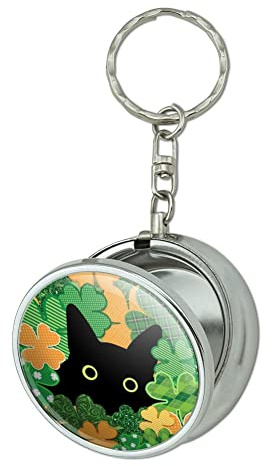 GRAPHICS & MORE St. Patrick's Day Black Cat Shamrock Portable Travel Size Pocket Purse Ashtray Keychain with Cigarette Holder
