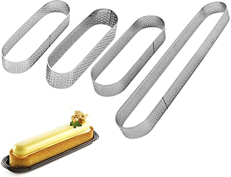 Uposao 4 Stück Perforierte Tortenringe zum Backen, Oval Edelstahl Dessert Kuchen Ringe Kuchenringformen Tortenringe zum Backen Backwerkzeuge für die Herstellung von Mousse Pie Quiche Kreis Kekse
