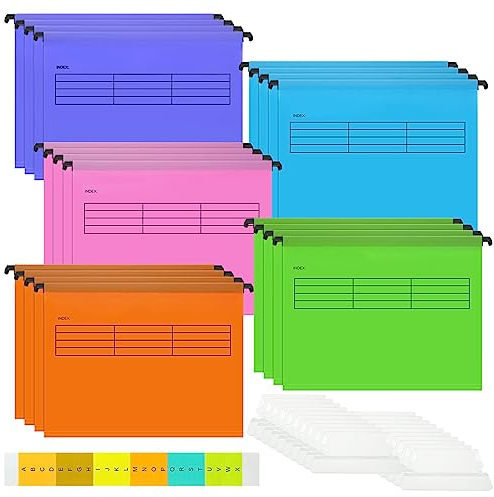 20 Stück Hängeregisters A4 Bunte Hängeregister Mappen A4 Hängemappen A4 Polypropylen Aktenordner A4 Bunt Aufbewahrung A4 Hängemappen mit Reitern und Karteneinsätzen für Arbeit, Schule, Büro