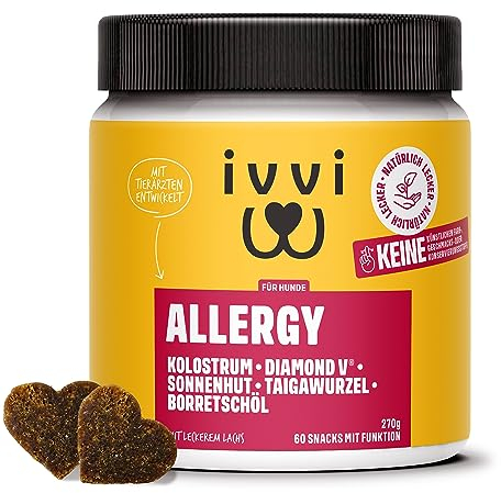 ivvi Allergy für Hunde – gegen Allergien & Juckreiz und zur Stärkung des Immunsystems - 60 leckere Snacks (270g) mit Lachs