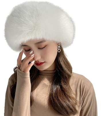 ISAKEN Fellmütze Damen Pelzmütze Faux Fuchs Pompom Pelz Warm Weich Stirnband Hut Klassisch Russische Kunstpelzmütze Kosakenmütze Wintermütze Reisen Skifahren Wandern Home Komfort Hut