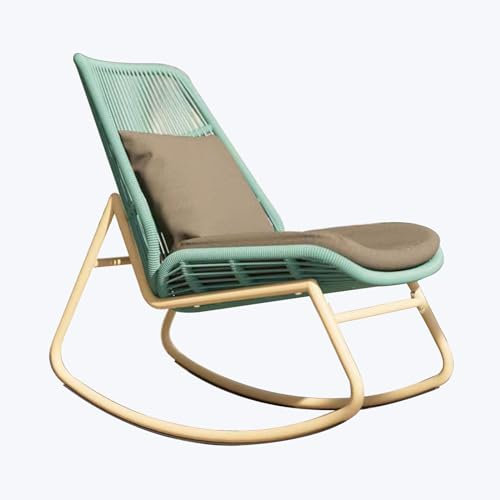 NRNQMTFZ Schaukelstuhl Wohnzimmer - Relaxsessel,Schaukelstuhl Rattan Outdoor,Stillsessel,bequemes Sitz& Rckenpolster,für Veranda, Garten, Rasen, Terrasse, Pool(Blue-Green)