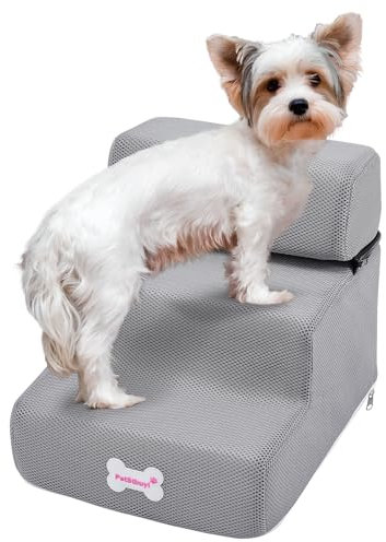 The Fellie Dog Steps for Small Dogs, 2 Layers Dog Stairs for Bed Sofa, 2/3 Steps in One, Height Adjustable Pet Steps for Small Older Injured Dogs Cats, Non-Slip Dog stairs with Washable Cover, Grey
