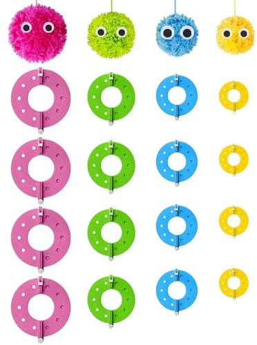 16 Stück Pompom Maker, Handwerkzeug Bommelmacher, Kreatives Pompon Maker, Verstellbarer Größen Pompoms, Bommel Maker Passend Für Weben Und DIY Wollgarn Stricken Handwerksprojekt