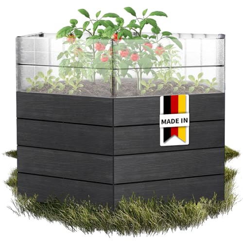 Garantia Ergo Hochbeet Turbo L 75 Wood Hochbeet Kunststoff für Garten | groß Modulares Stecksystem sechseckig in Holzoptik Pflanzbeet Outdoor für Gemüse, Kräuter oder Blumen