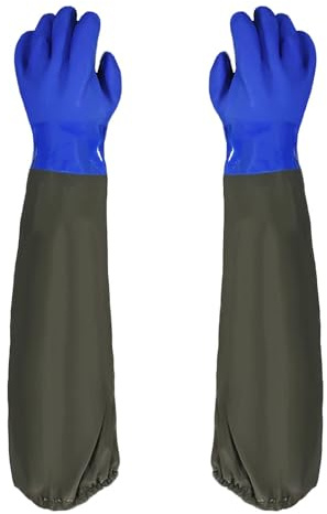 STOUCLA Pond Cleaning Gloves,29 Inch Long cleaning Gloves,Sleeve Working Gloves,Waterproof Gloves elbow length rubber gloves, Waterproof Aquarium Gloves,Blue