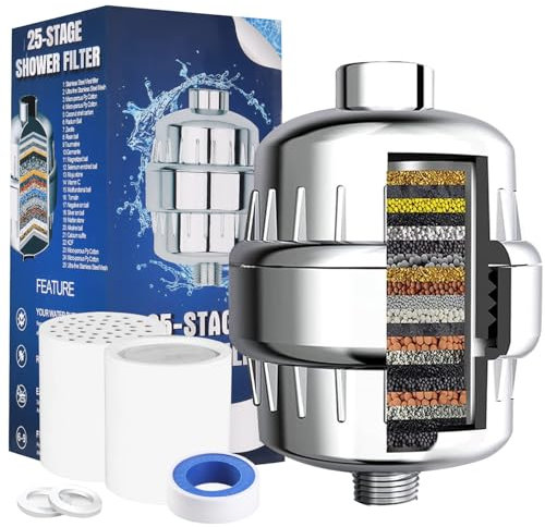 25 Stage Shower Filter with Vitamin C for Hard Water-Water Softener Shower Head Filter with Replaceable Multi-Stage Filter Cartridge to Remove Chlorine,Heavy Metal