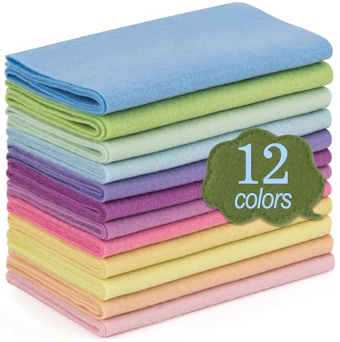 XSEINO 12 rollos de 20,3 x 89 cm, 1,4 mm de grosor, 12 colores surtidos de la serie Macarone, paquete de fieltro para manualidades, costura, cuadrados no tejidos