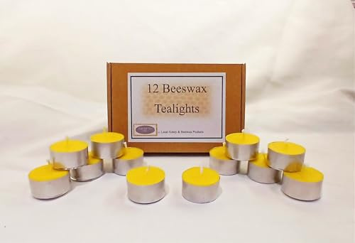 Beeswax Tea Light Candles, Pack of 12, Handmade by Lincolnshire Beekeepers. Stax Of Wax Ltd