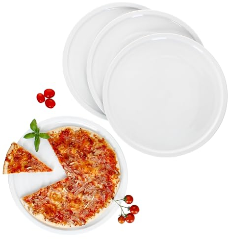 MamboCat Bianco Lot de 4 assiettes à pizza XXL I Ø 33,5 cm I pour 4 personnes I Grandes assiettes à pizza blanches en porcelaine I Assiette de service XXL