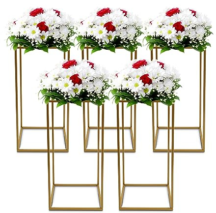 MINRS 5 Stück Blumenständer Metall Pflanzenständer Outdoor Hoch Blumenhocker 60 cm Hoch Solider und Robuster Eckiger Deko Pflanzenständer für die Dekoration in Wohnzimmer Schlafzimmer oder Büro Gold