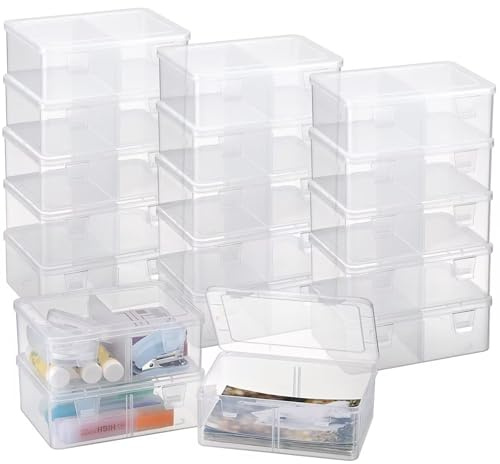 BSTKEY Pack of 18 Plastic Photo Storage Boxes Index Card Holder, Clear 4 x 6 Inch Photo Case Card Organizer Holder with Lattice Insert for Photos, Craft Keepers, Index Cards (Card Not Included)