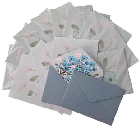 CZAKOMIX 36-Teiliges Briefpapier Mit Umschlag(24 Briefpapier + 12 Umschläge), Briefumschlag Set, Vintage Blumen, Für Einladungen Geschenke Grußkarten Urlaubswünsche(Blau)