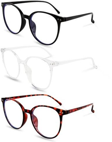 Nodcows Lunette Anti Lumiere Bleue 3 Paires Blocage Lumière Lunettes Bleue Blue Light Glasses Montures Rondes Légères pour Femme et Homme, Lunettes d’Ordinateur Anti-Éblouissement, Protection UV400
