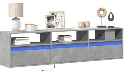 ShGaxin 3307943 Meuble TV mural avec LED gris béton 180 x 31 x 45 cm, table TV, meuble TV, meuble de salon, meuble TV