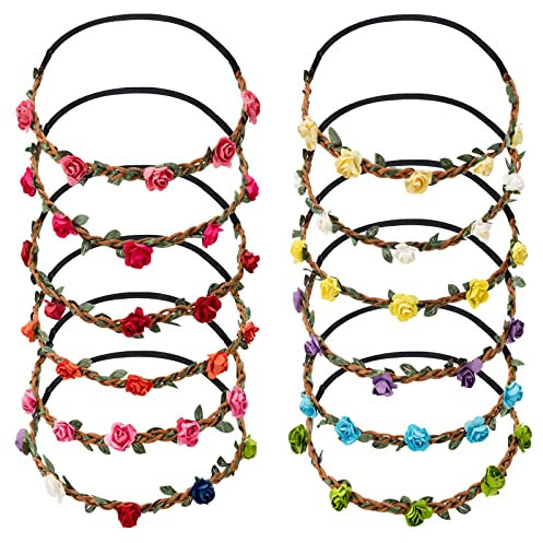 Fleur Bandeau Multicolore Dame Fille Couronne de Fleurs de Bandeaux de Guirlandes Florales pour Fête de Mariage Festival 12 Pièces